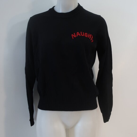 NWT Women Minnie Rose (Item- 69) Black Red Cotton Cashmere Naughty Sweater L - Picture 4 of 12